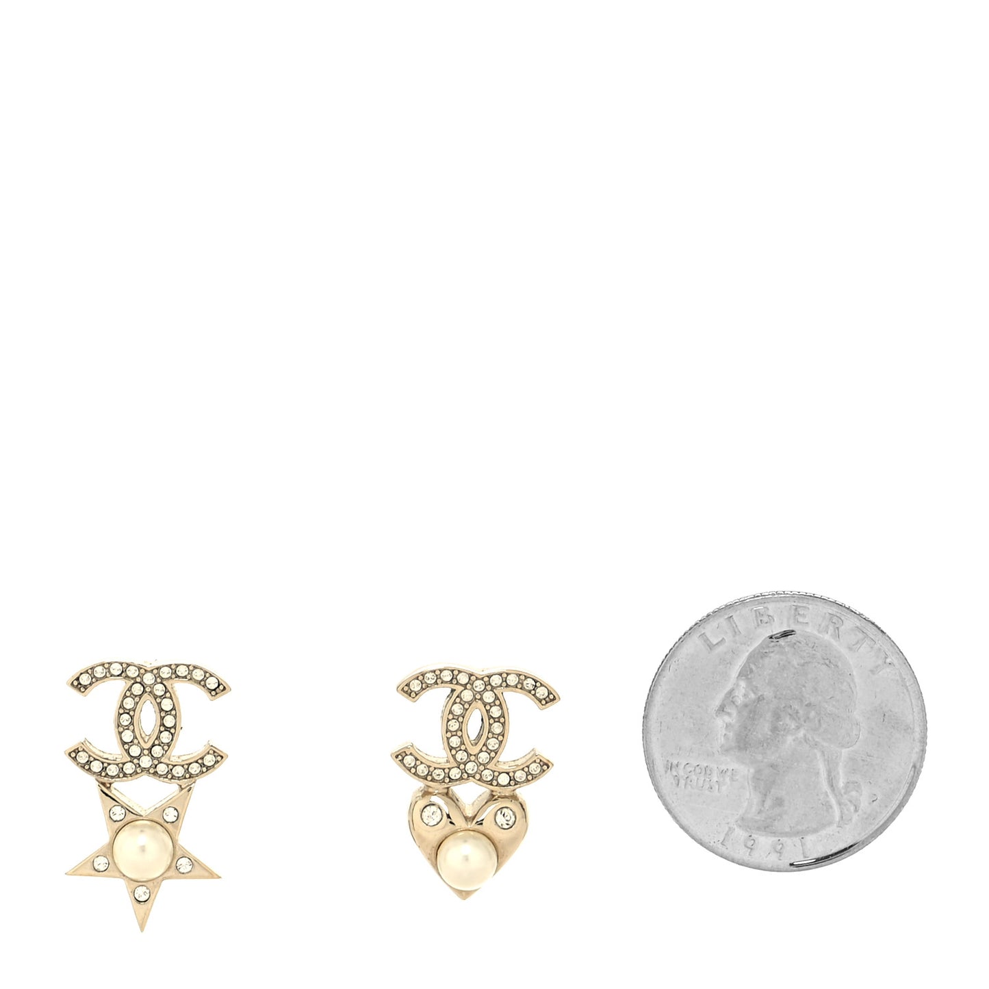 Crystal Pearl Charming Winter CC Star Heart Earrings Gold