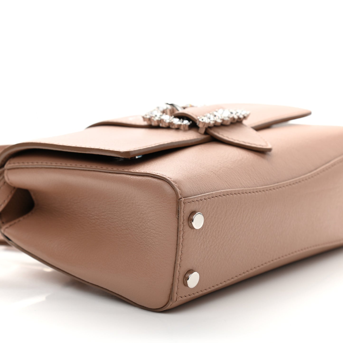 Calfskin Crystal Medium Cheri Top Handle Bag Powder Pink