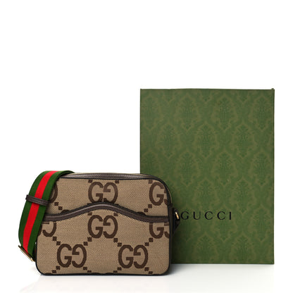 Gucci Monogram Jumbo GG Textured Dollar Calfskin Web Messenger Shoulder Bag Camel Ebony New Acero 11 of 11