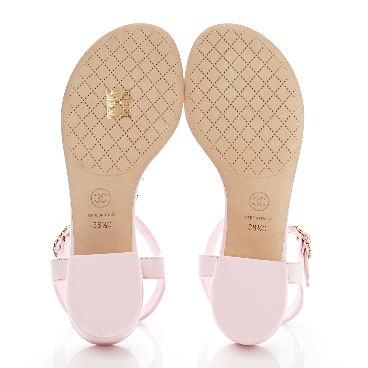 Lambskin Chain CC Logo Thong Sandals 38.5 Light Pink