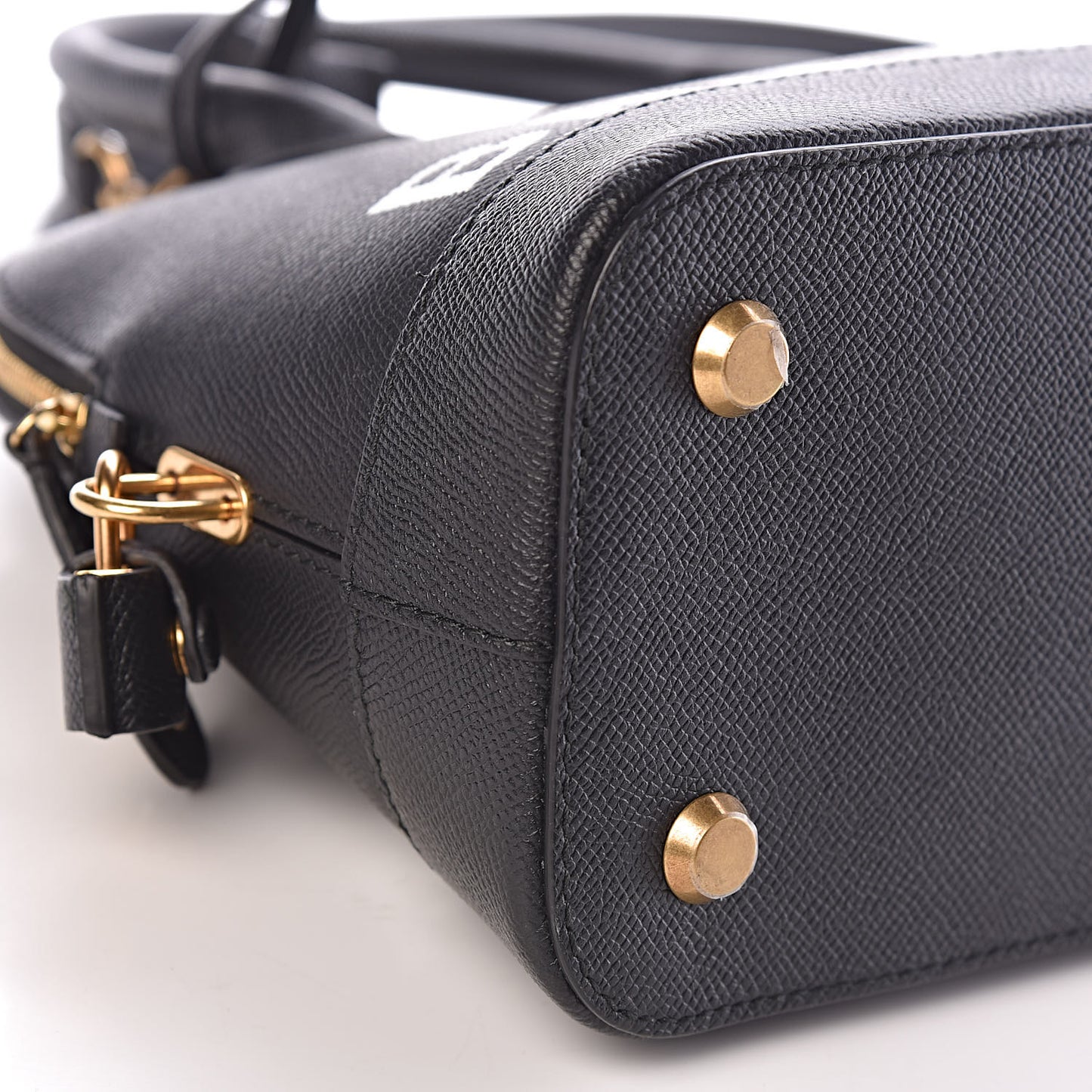 Signature Grained Calfskin Logo S Ville Top Handle Bag Black