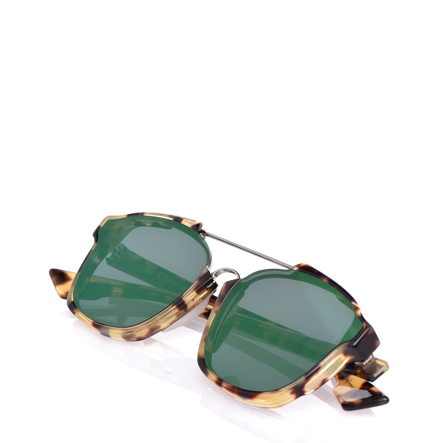 Christian Dior Abstract Square Mirrored Sunglasses Spotted Havana Green 8 of 9
