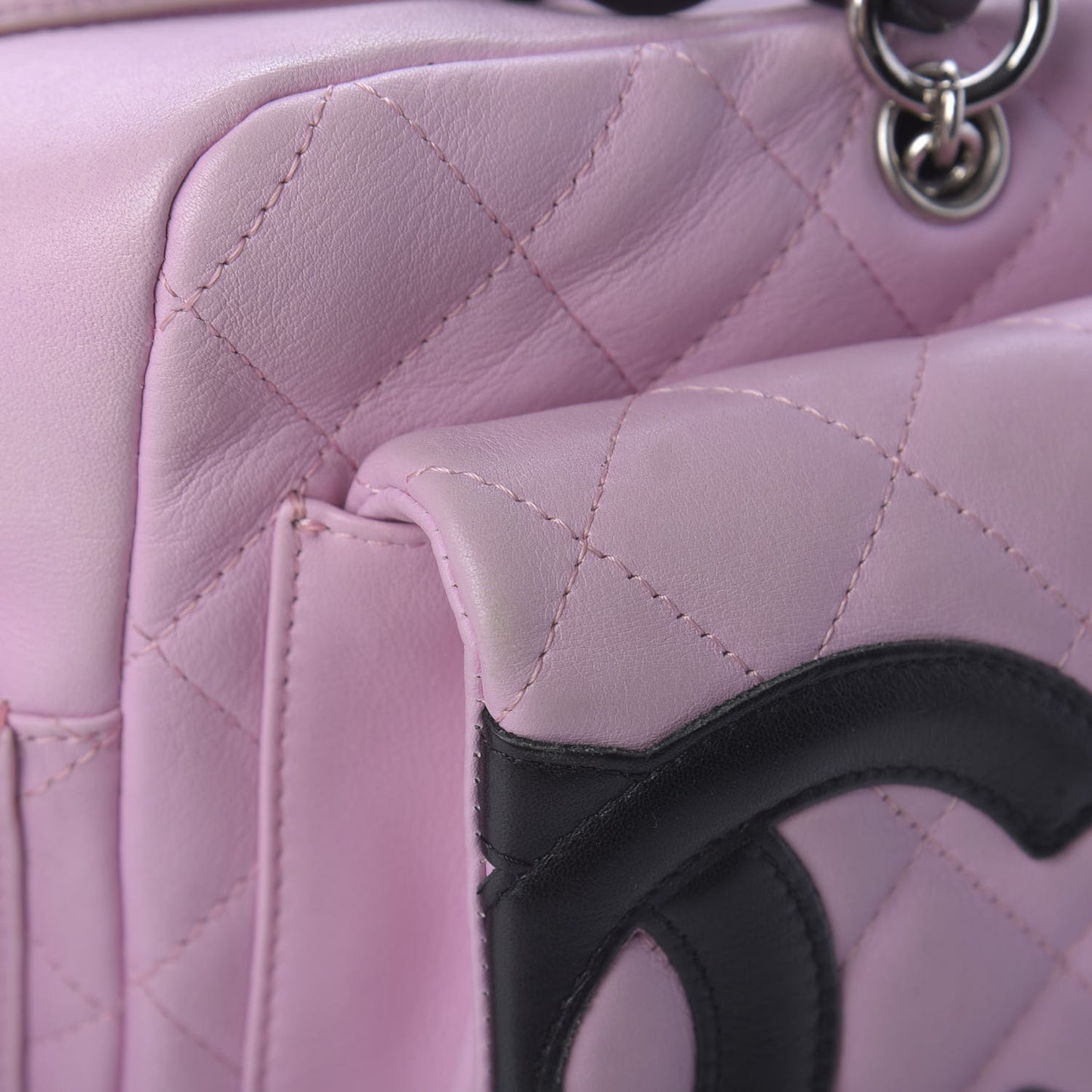 Calfskin Quilted Large Cambon Multipocket Reporter Pink Black