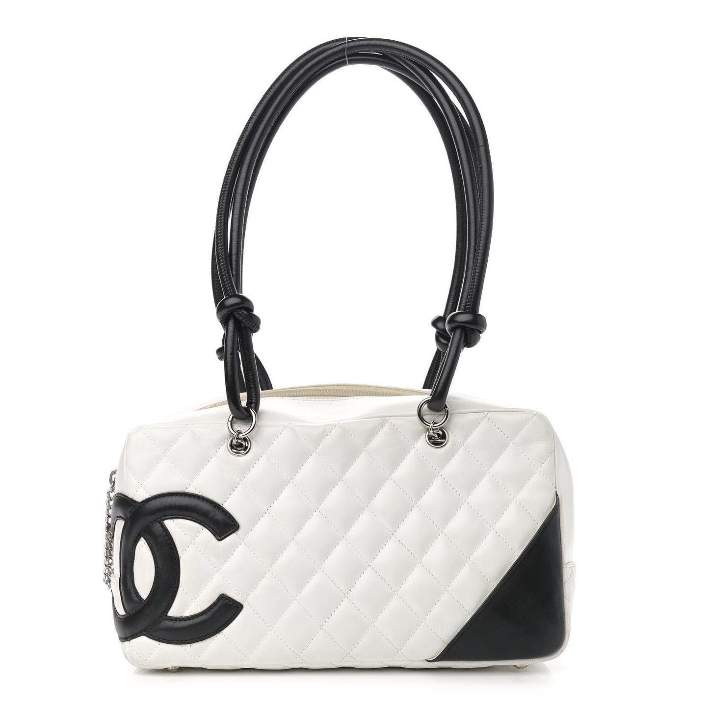Calfskin Quilted Large Cambon Bowler White Black