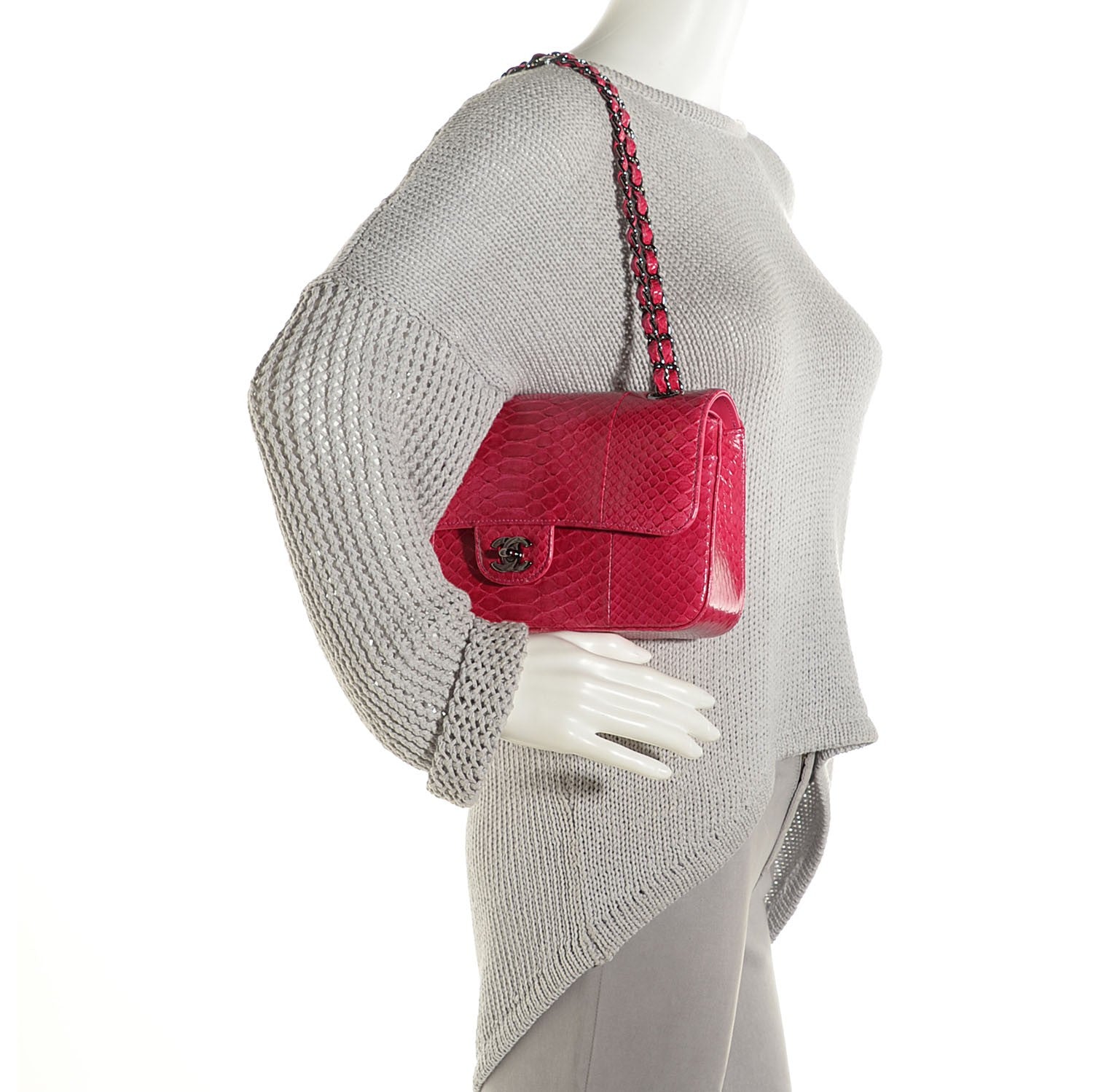 Chanel Python Medium Double Flap Dark Pink 2 of 10