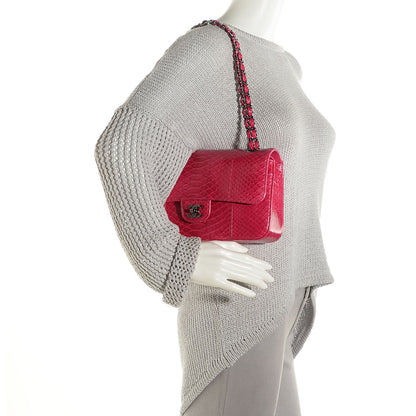 Chanel Python Medium Double Flap Dark Pink 2 of 10