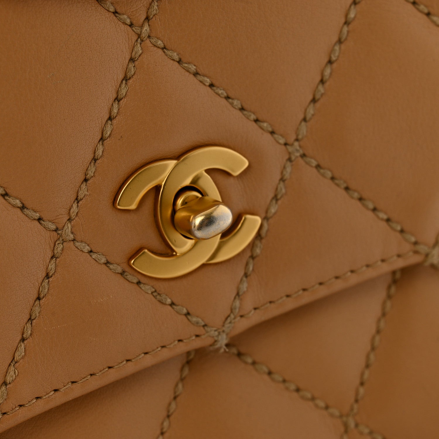 Chanel Calfskin Quilted Medium Wild Stitch Flap Beige 12 of 16