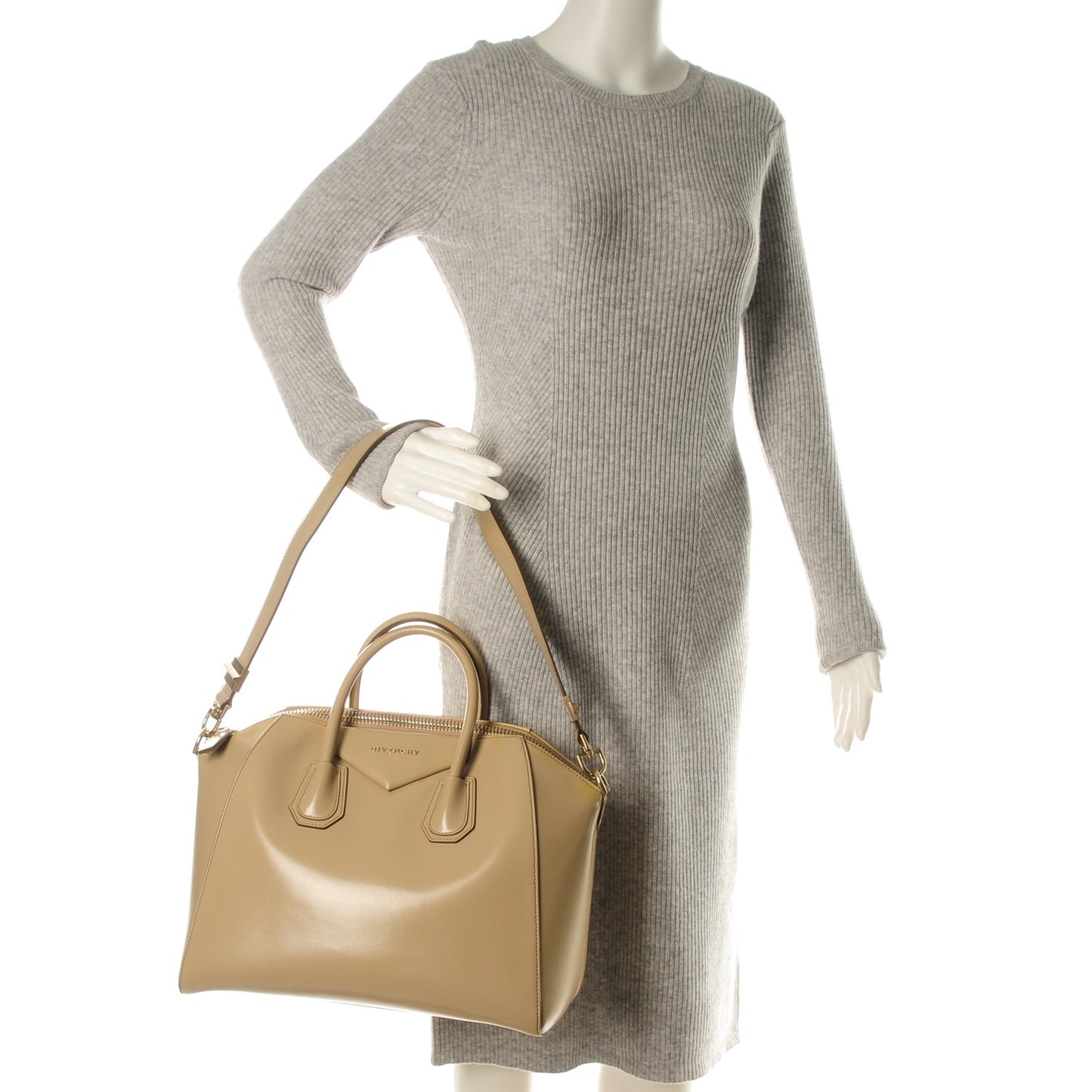 Shiny Lord Calfskin Medium Antigona Dark Beige