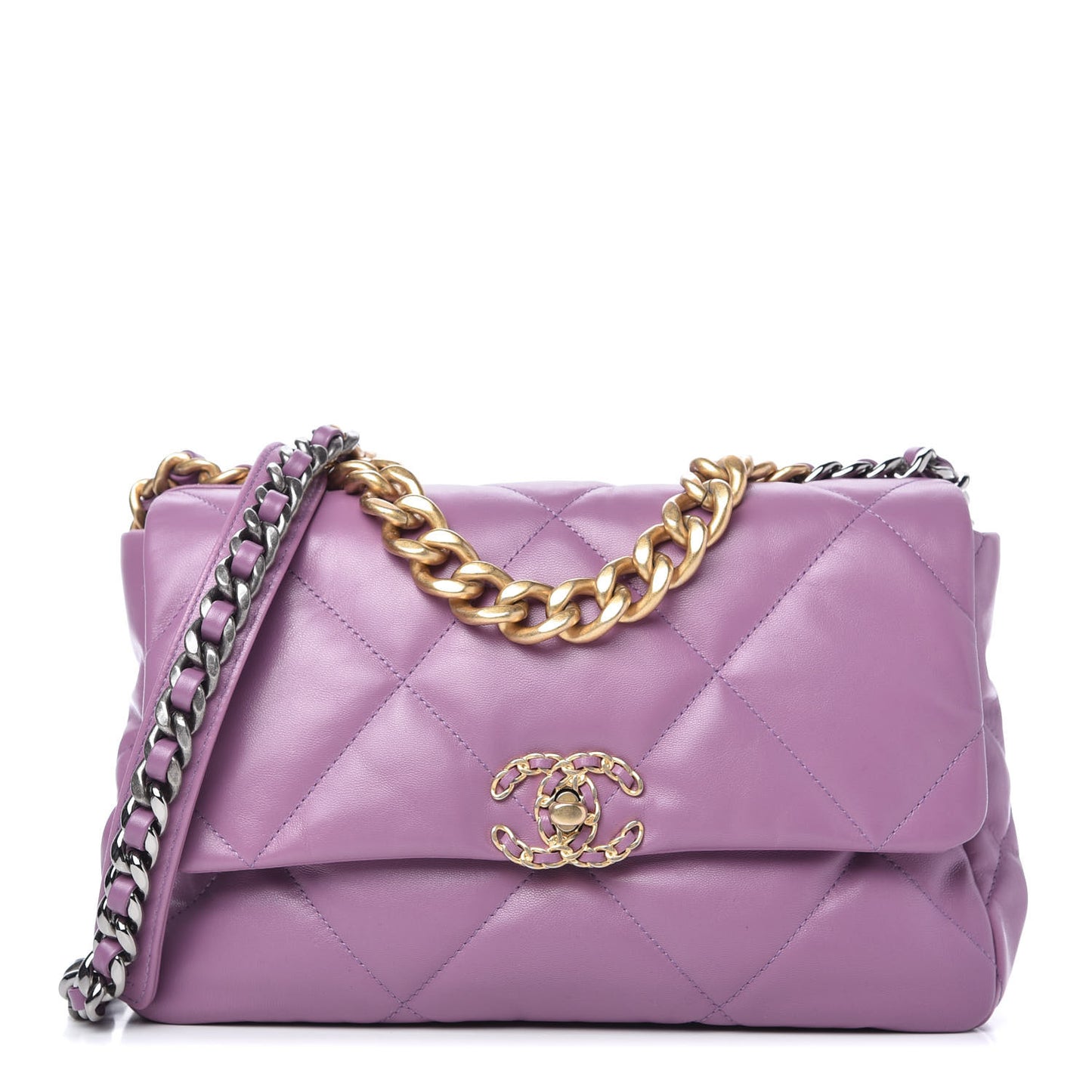 Goatskin Quilted Large Chanel 19 Flap Purple