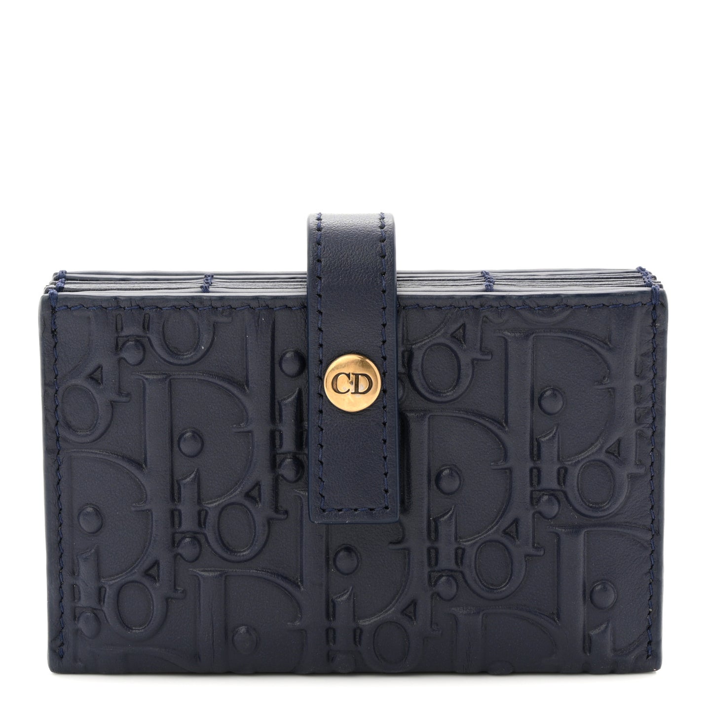 Calfskin Embossed Oblique Lady Dior Gusseted Card Holder Navy Blue