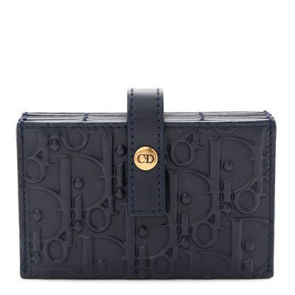 Christian Dior Calfskin Embossed Oblique Lady Dior Gusseted Card Holder Navy Blue 1 of 12