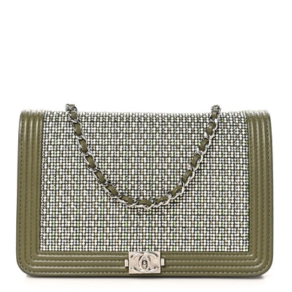 Chanel Calfskin Crystal Studded Boy Wallet On Chain WOC Khaki 1 of 12