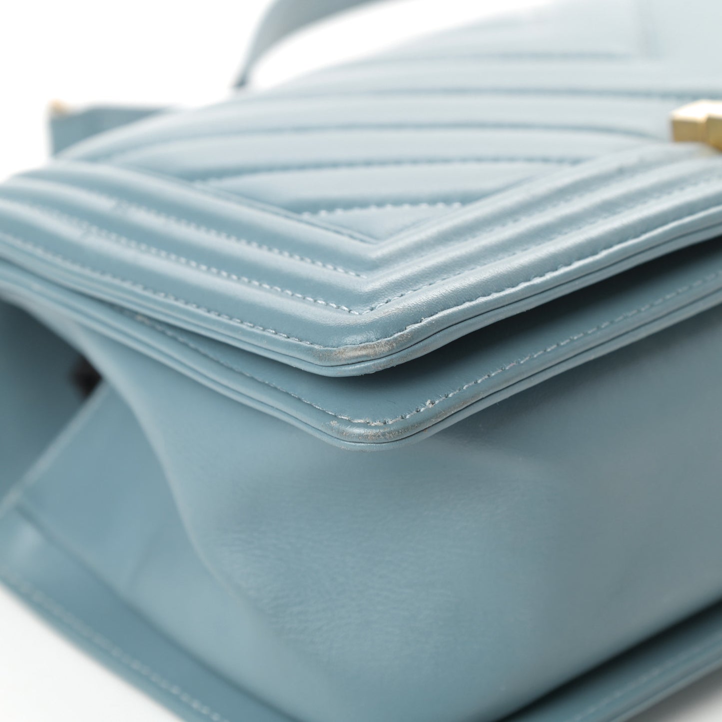 Calfskin Chevron Quilted Medium Boy Flap Blue