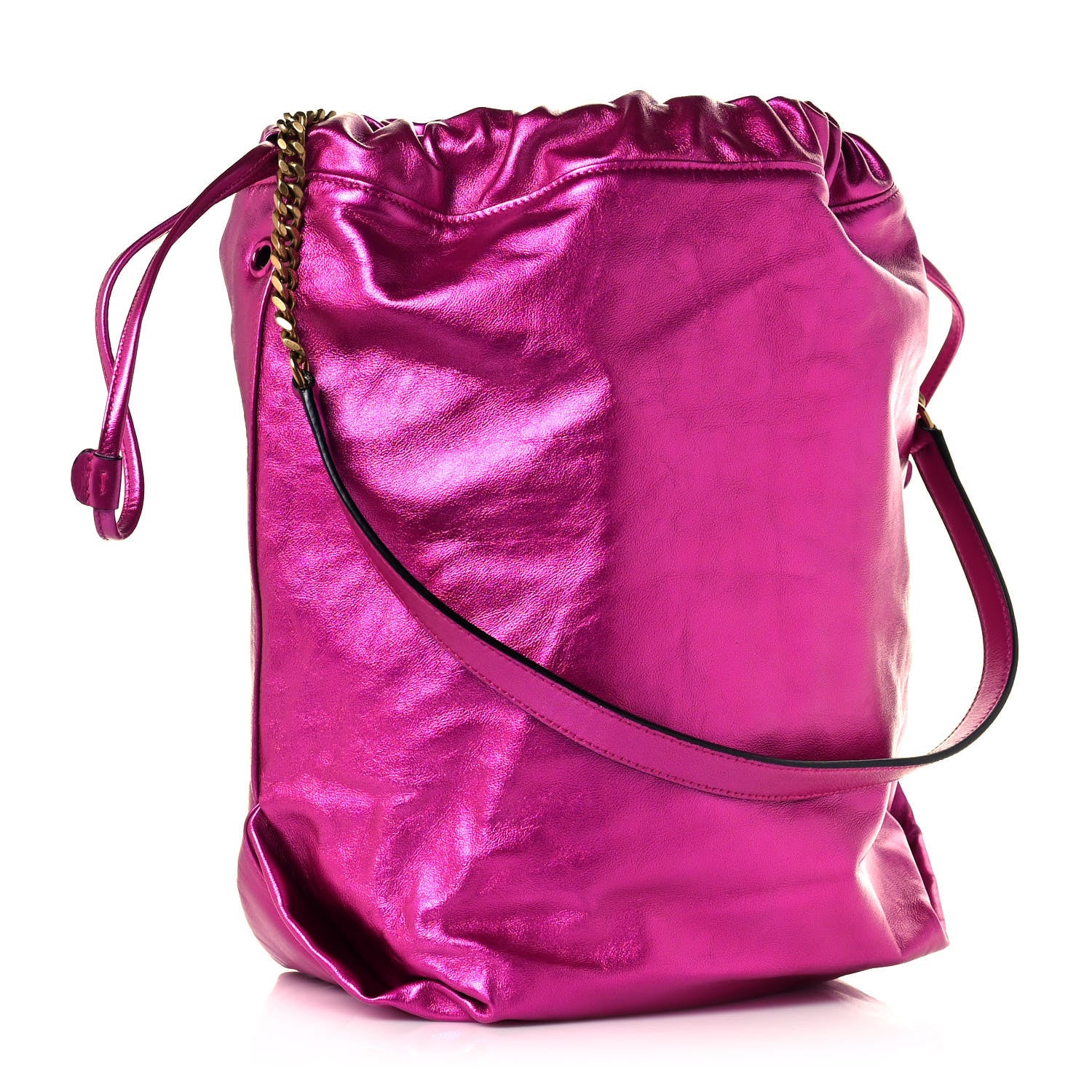 Saint Laurent Lambskin Teddy Drawstring Bag Fuchsia 4 of 11