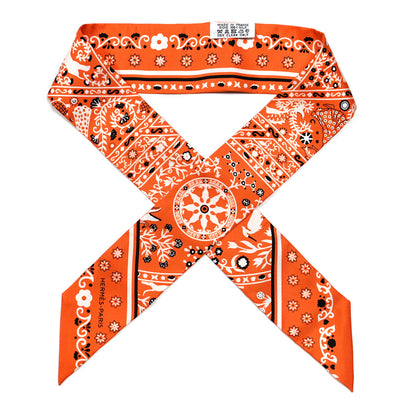 Hermes Silk Peuple Du Vent Bandana Twilly Orange Black White 1 of 4