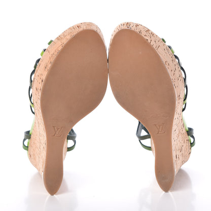 Louis Vuitton Patent Cork Summertime Wedges 36.5 Green 5 of 7
