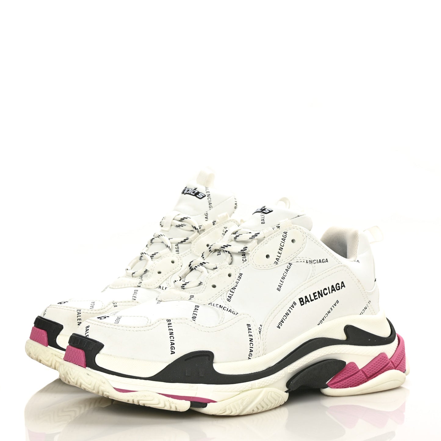 Technical Fabric Allover Logo Mens Triple S Sneakers 45 White Black Pink