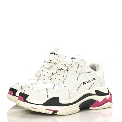 Balenciaga Technical Fabric Allover Logo Mens Triple S Sneakers 45 White Black Pink 3 of 7