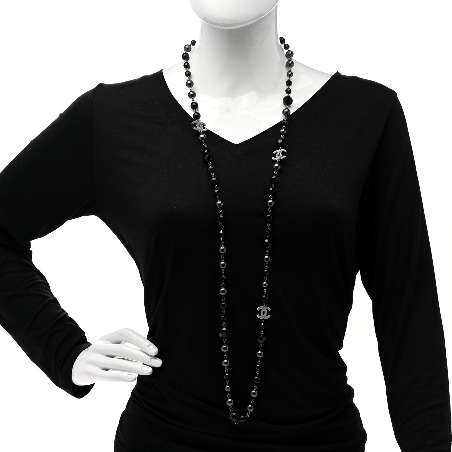 Chanel Ruthenium Pearl Beaded CC Long Necklace Black 2 of 5