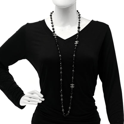 Chanel Ruthenium Pearl Beaded CC Long Necklace Black 2 of 5