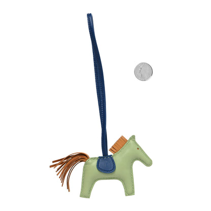 Hermes Milo Lambskin Grigri Rodeo Horse Bag Charm PM Vert Criquet Sesame Bleu de Malte 2 of 3