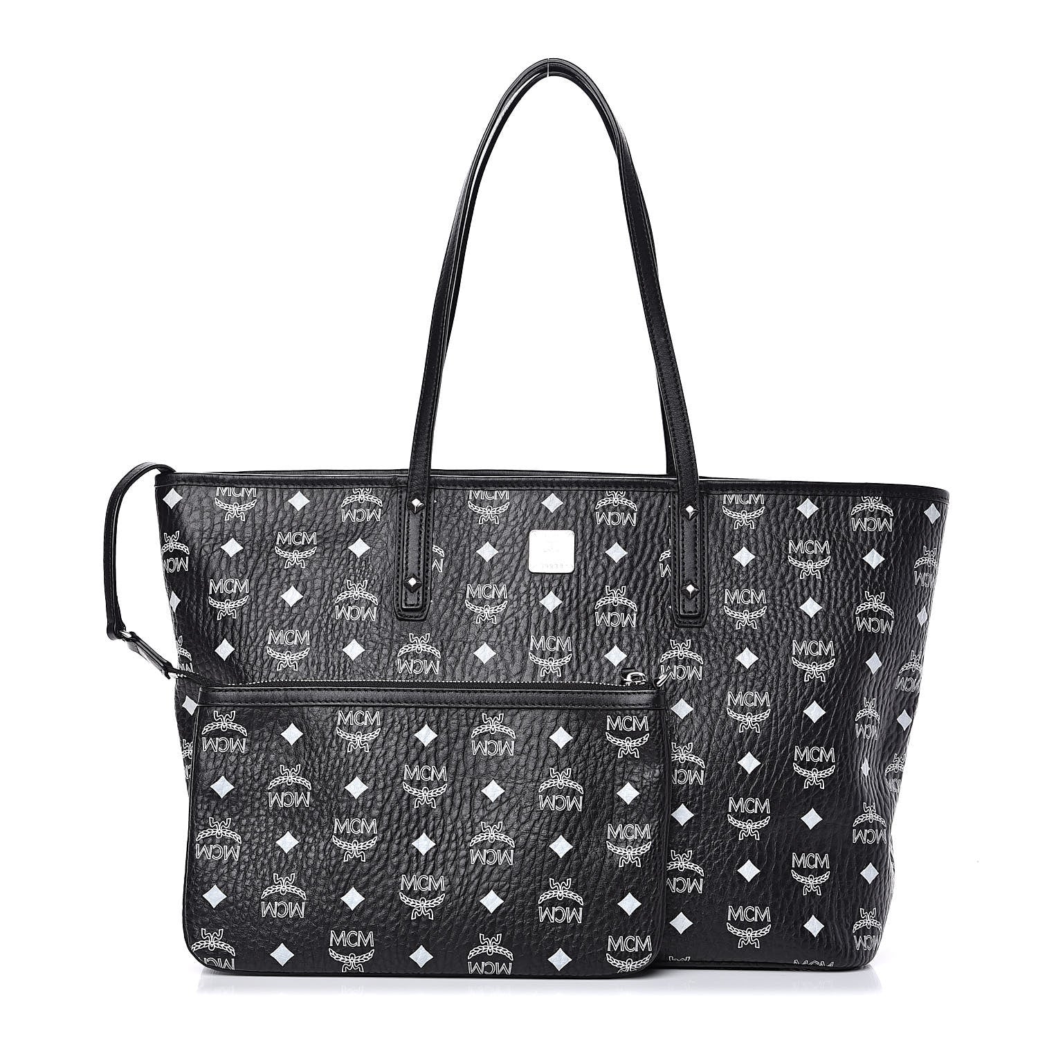 MCM Visetos Medium Anya Zip Top Shopper Tote Black 1 of 14