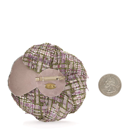 Chanel Tweed Camellia Brooch Green Purple 2 of 3