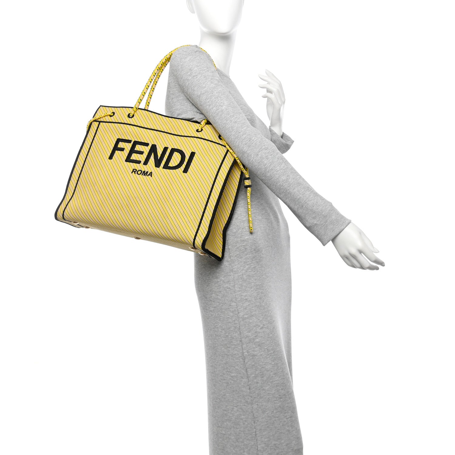 Fendi Canvas Roma Logo Large Shopping Tote Limone Multicolor 2 of 9