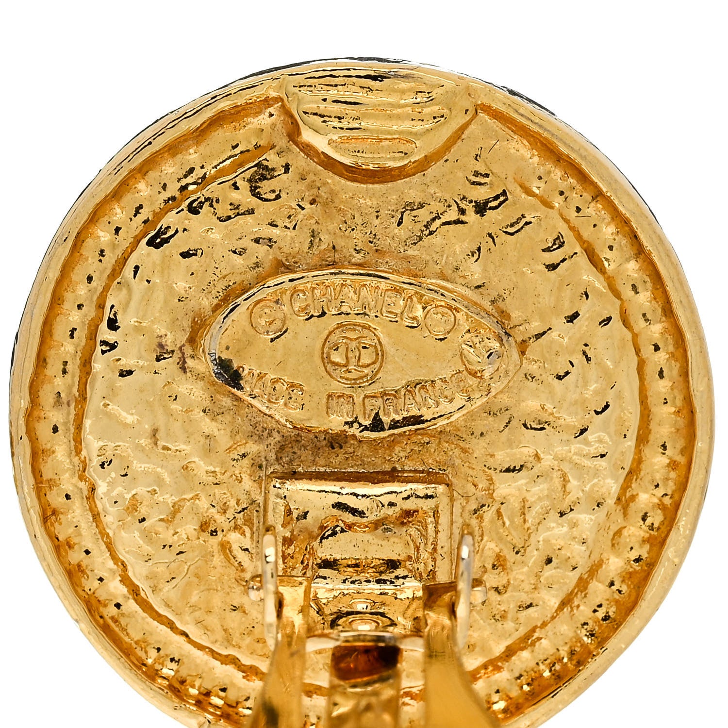 Chanel CC Round Clip On Earrings Black Gold 4 of 4