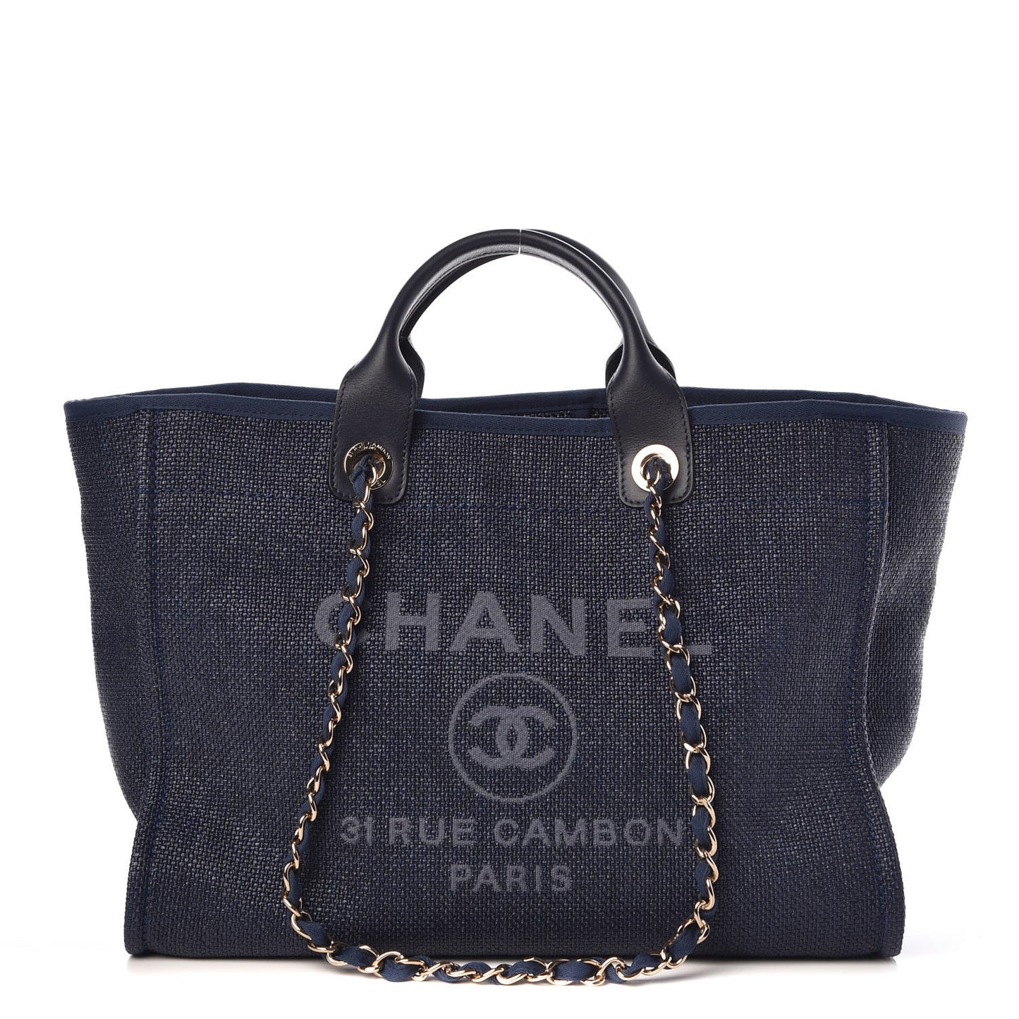 Woven Straw Raffia Large Deauville Tote Dark Blue