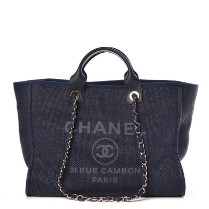 Chanel Woven Straw Raffia Large Deauville Tote Dark Blue 1 of 7