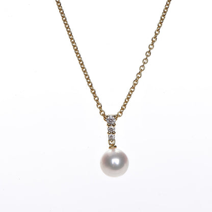 Mikimoto 18K Yellow Gold Diamond Pearl 8mm Morning Dew Pendant Necklace 4 of 6
