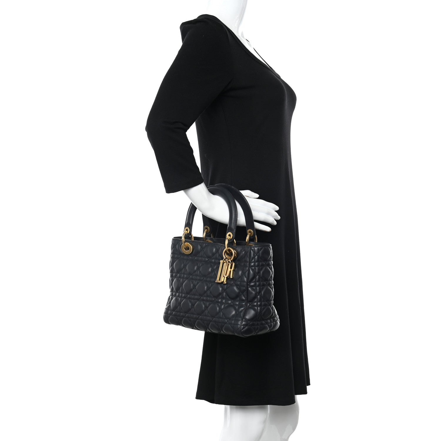 Christian Dior Lambskin Cannage Medium Lady Dior Navy Blue 2 of 12