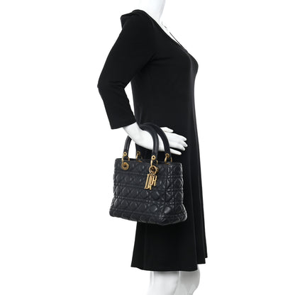 Christian Dior Lambskin Cannage Medium Lady Dior Navy Blue 2 of 12