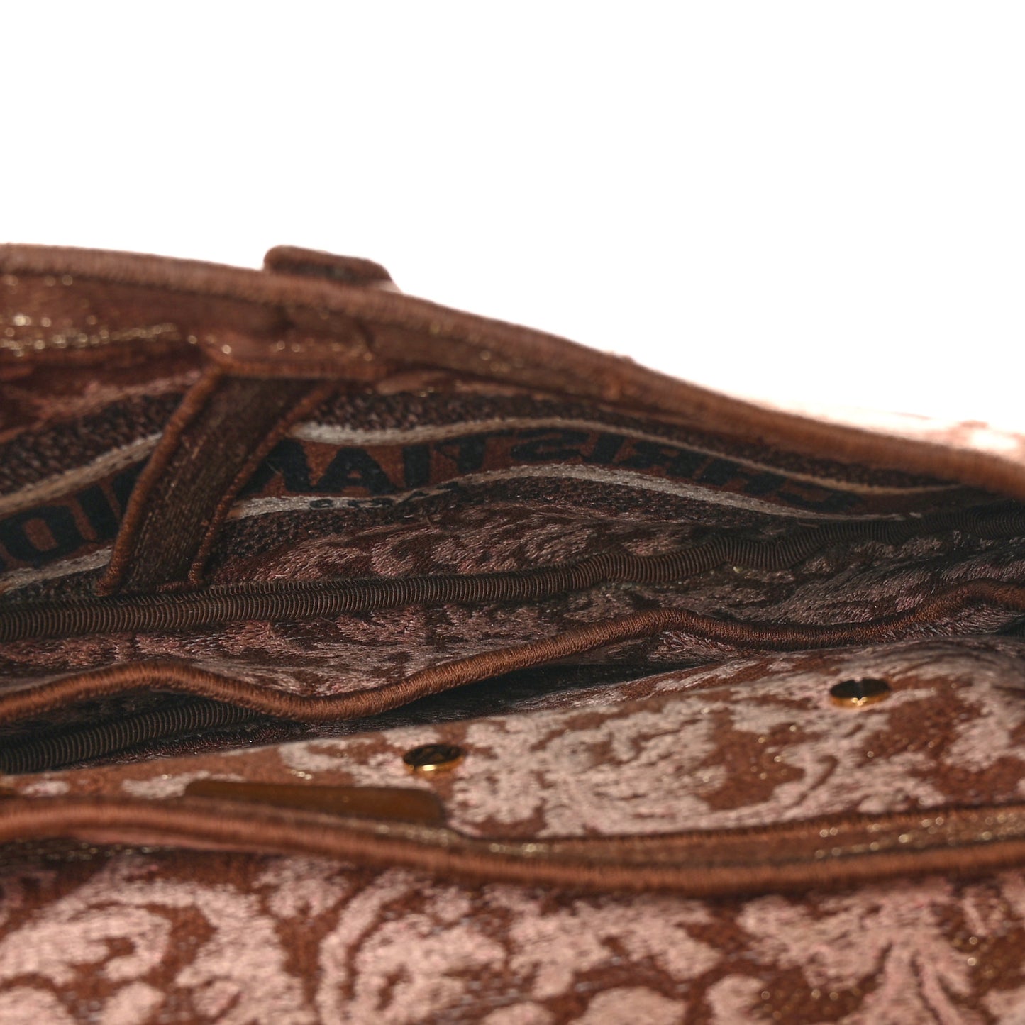 Canvas Embroidered Brocart Saddle Bag Metallic Pink