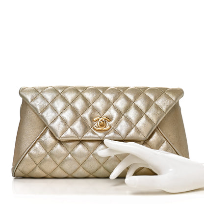 Chanel Metallic Lambskin Quilted Fold Up Again Clutch Gold 2 of 10