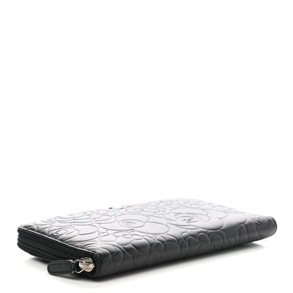 Chanel Lambskin Camellia Embossed Zip Around Organizer Wallet Black 4 of 14