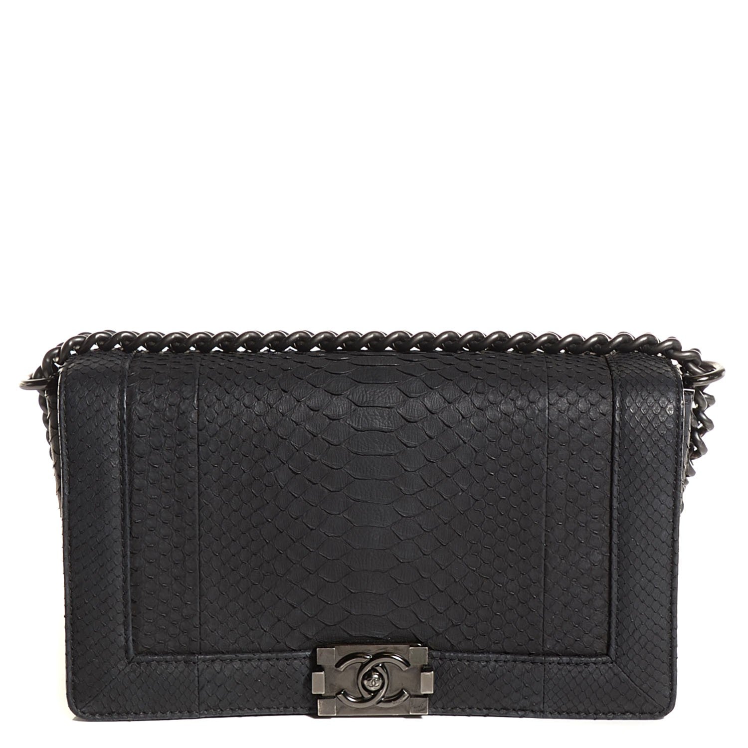 Chanel Matte Python New Medium Boy Flap Black 1 of 7