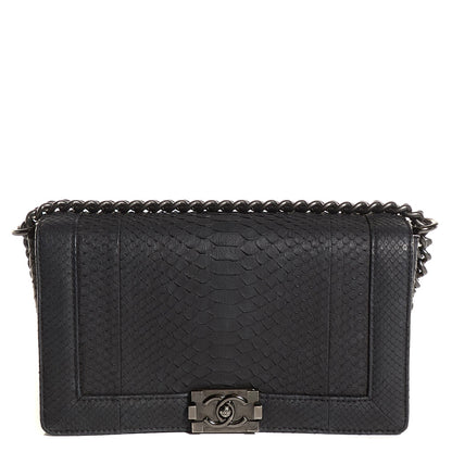 Chanel Matte Python New Medium Boy Flap Black 1 of 7
