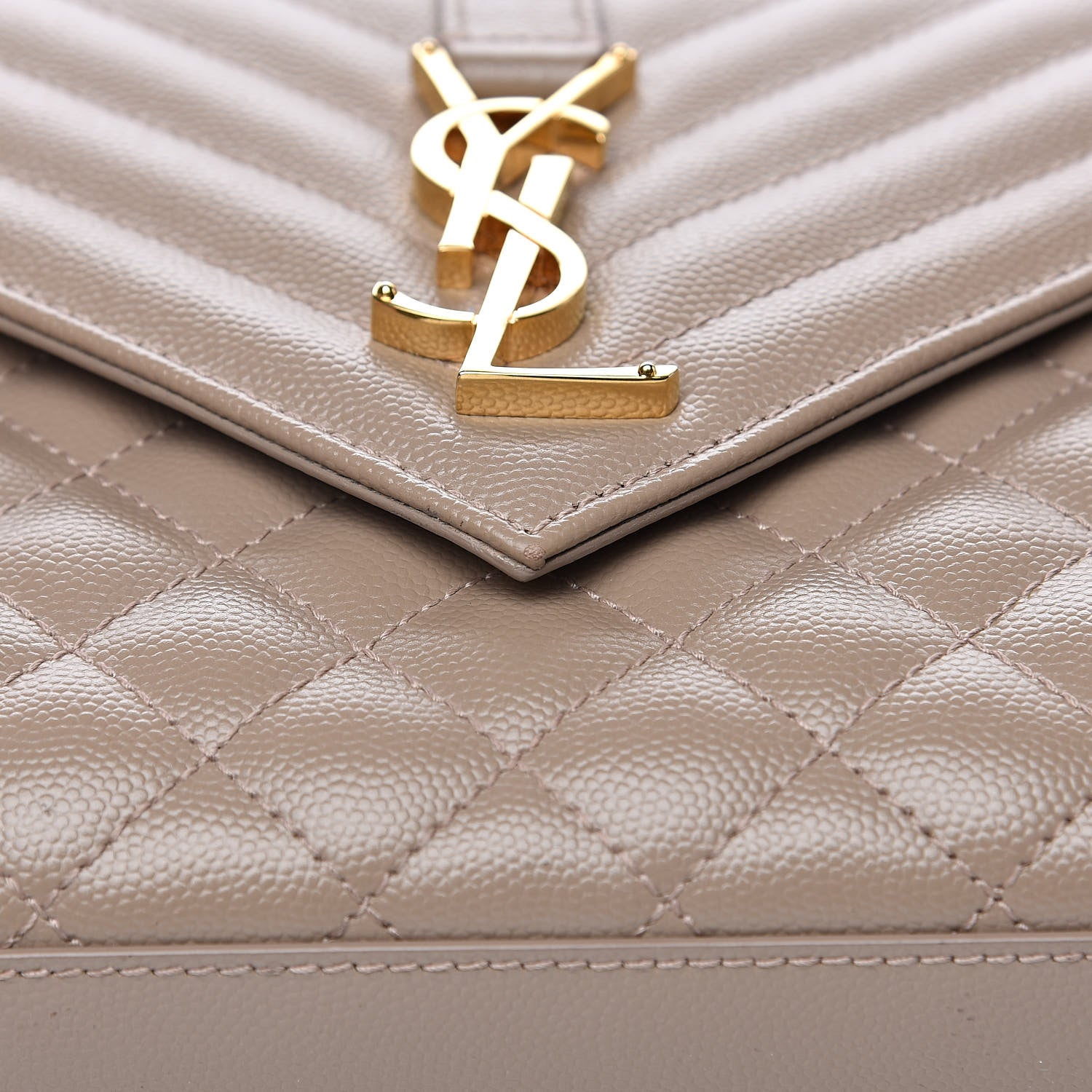 Saint Laurent Grain De Poudre Textured Mixed Matelasse Medium Triquilt Monogram Satchel Taupe 10 of 10