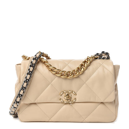 Chanel Goatskin Quilted Large 19 Flap Beige 1 of 10