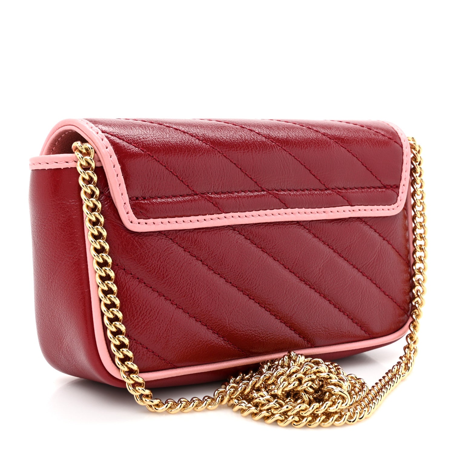 Gucci Azalea Calfskin Enamel Matelasse Diagonal Super Mini Torchon GG Marmont Shoulder Bag New Cherry Red Wild Rose 3 of 12