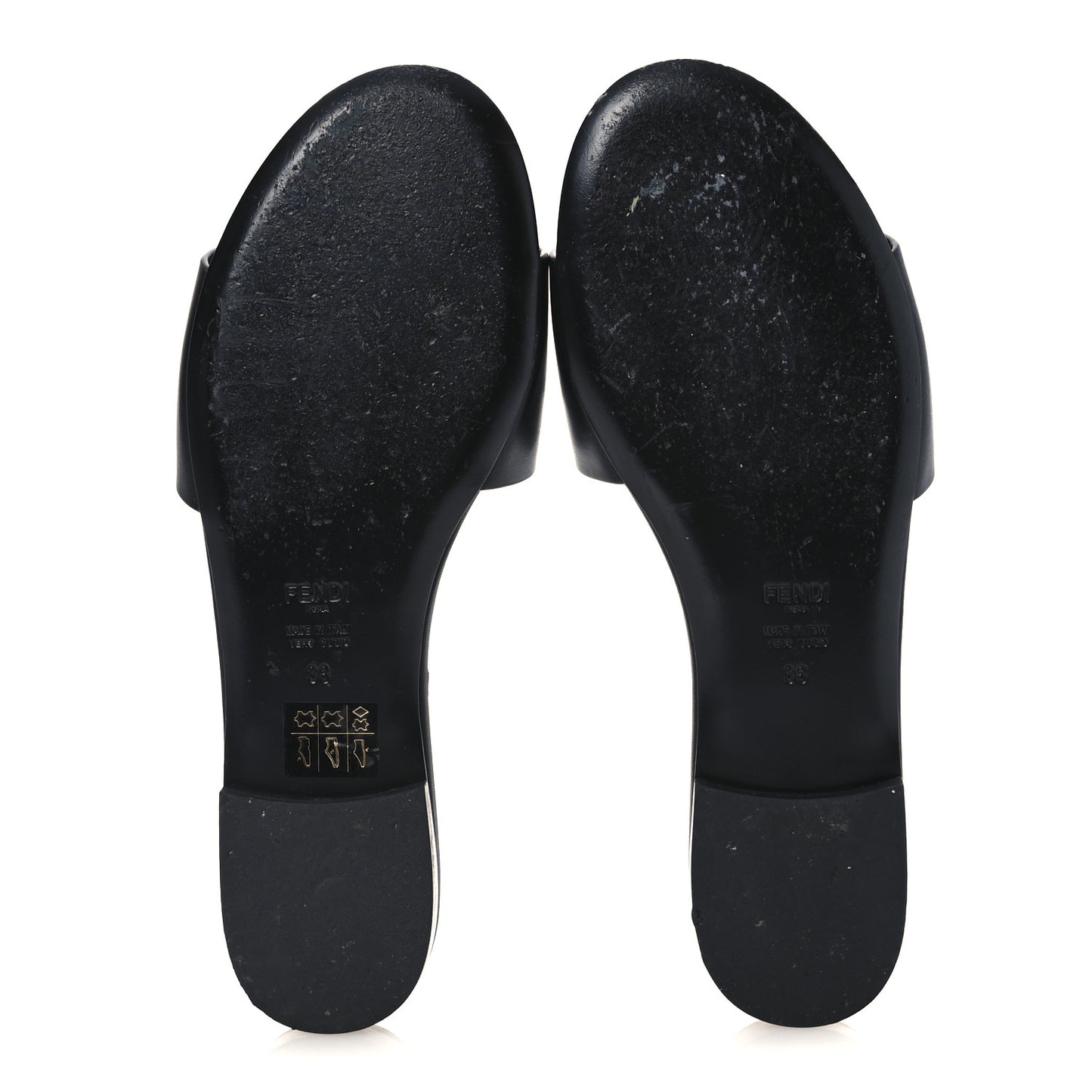 Calfskin FF Logo Plaque Slide Sandals 38 Black