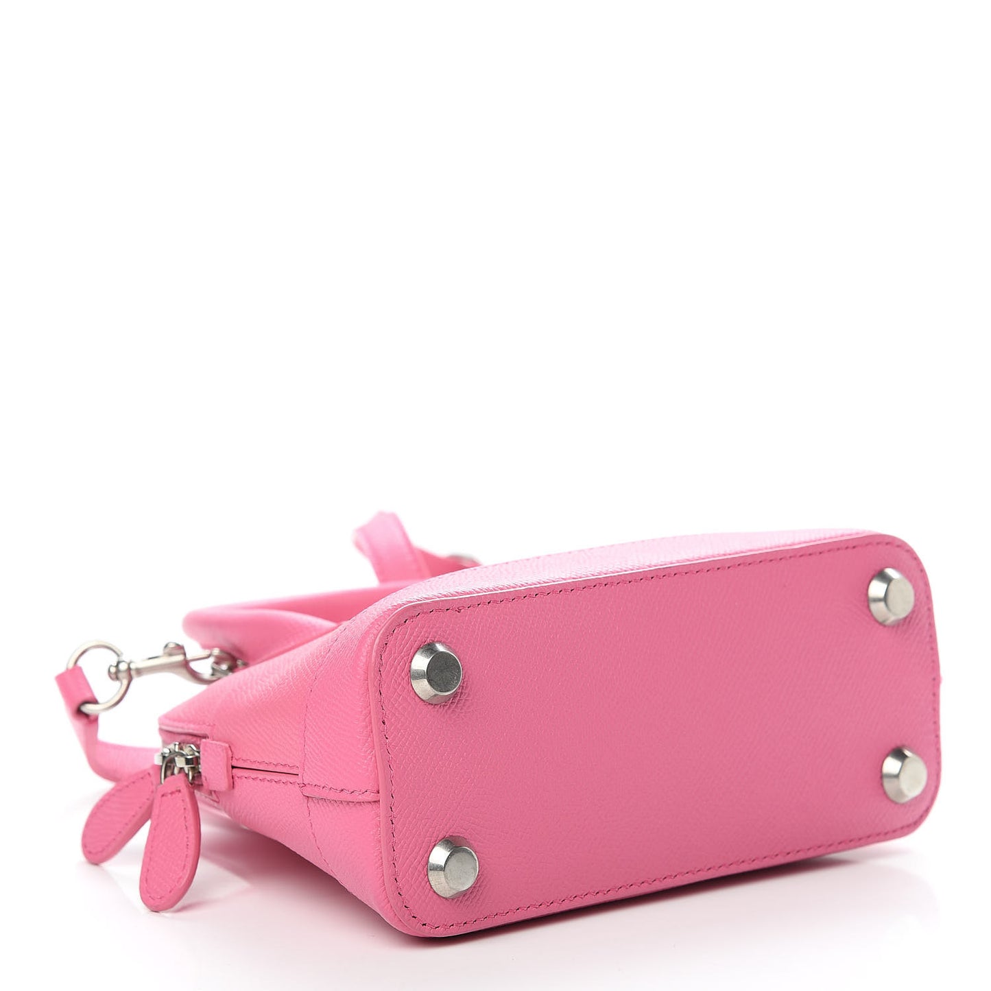 Signature Grained Calfskin Logo XXS Ville Top Handle Bag Rose Bubblegum Black