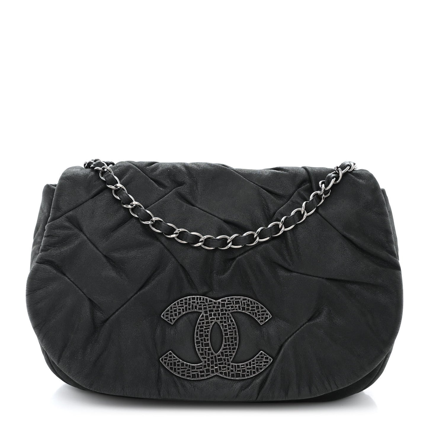 Iridescent Calfskin Glint Flap Black