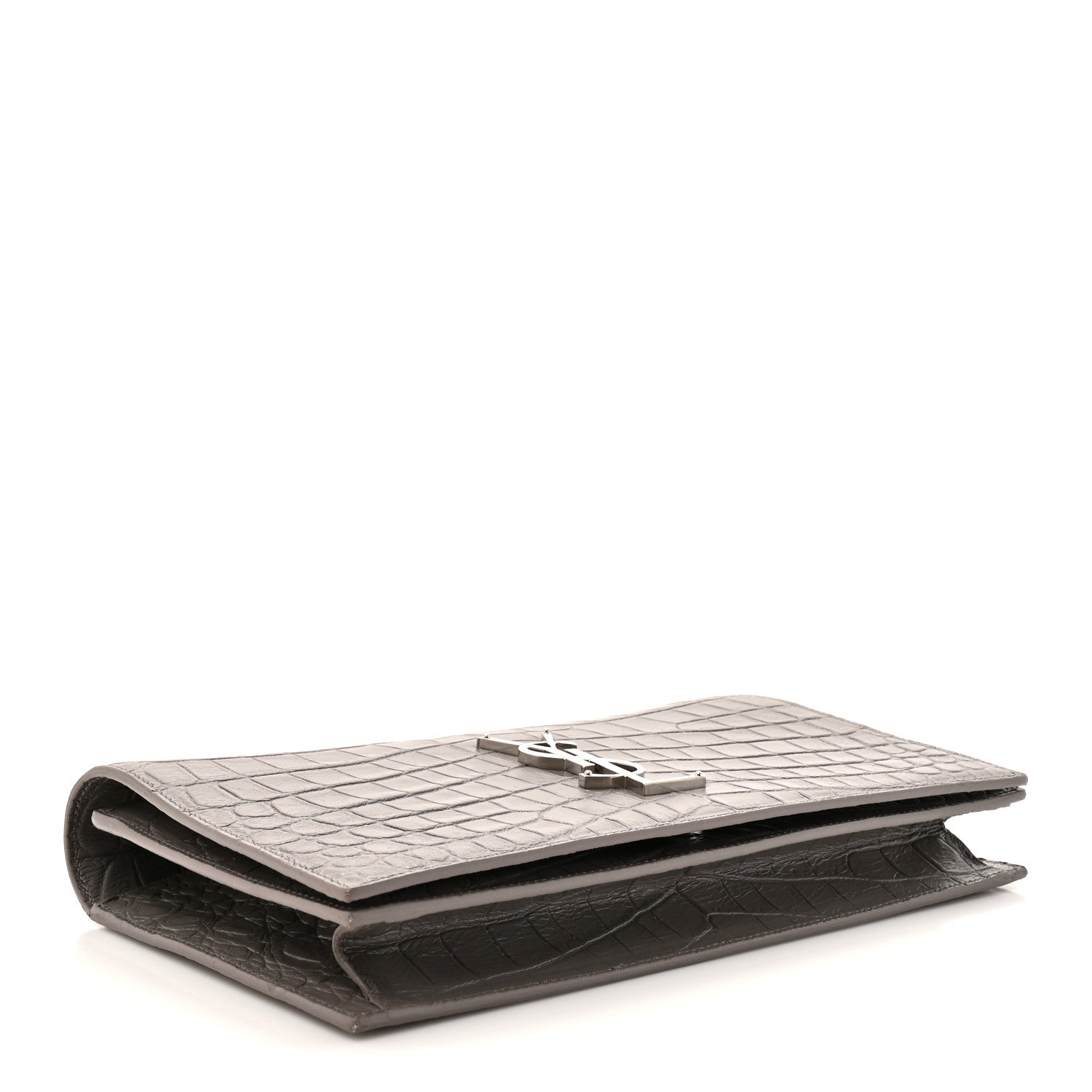 Saint Laurent Croc Embossed Calfskin Classic Kate Monogram Clutch Fog 4 of 10