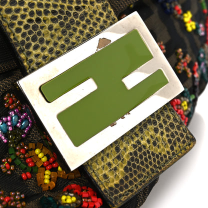 Fendi Zucca Lizard Embroidered Baguette Tobacco Green Multicolor 17 of 18