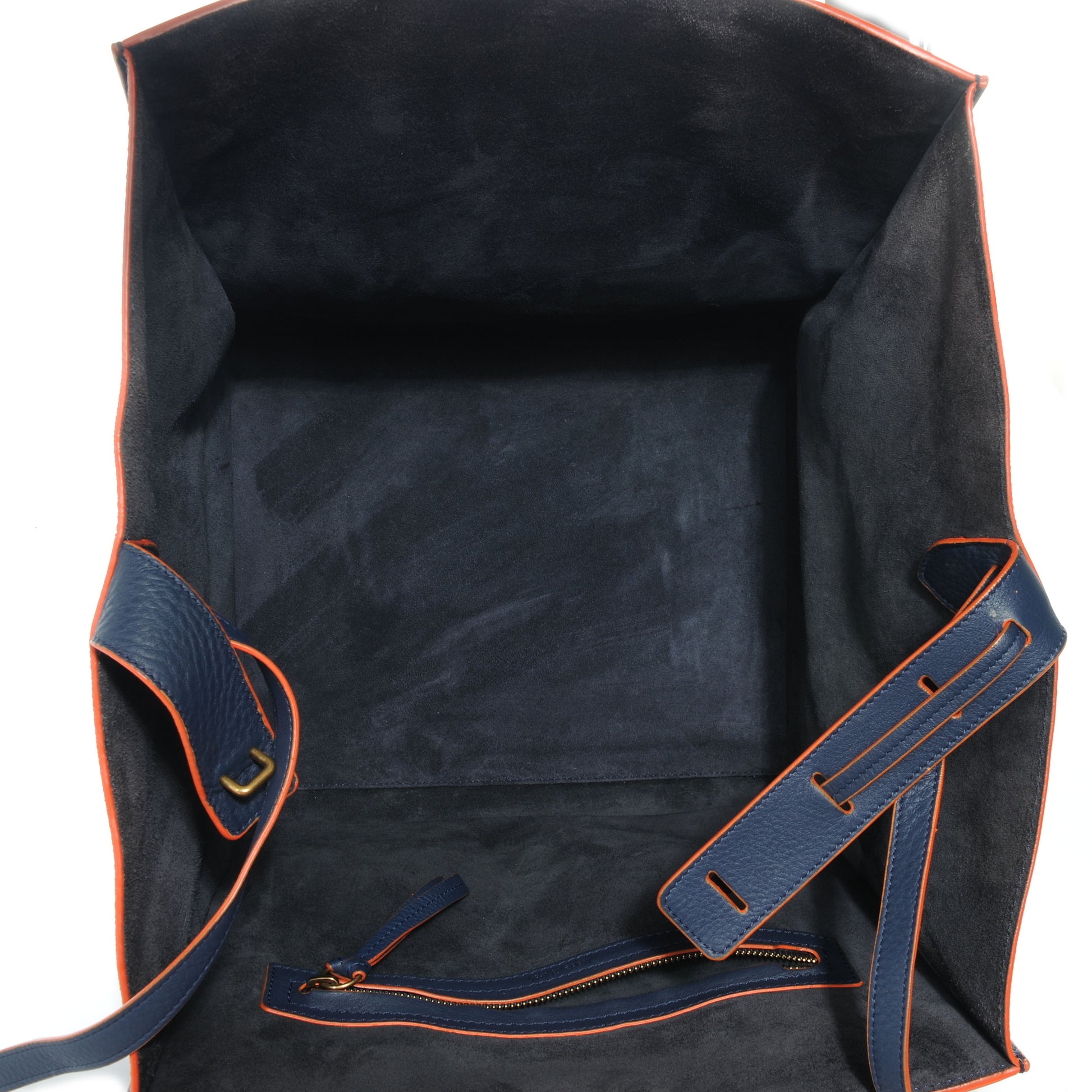 Celine Drummed Leather Medium Phantom Luggage Royal Blue Orange Trim 5 of 8