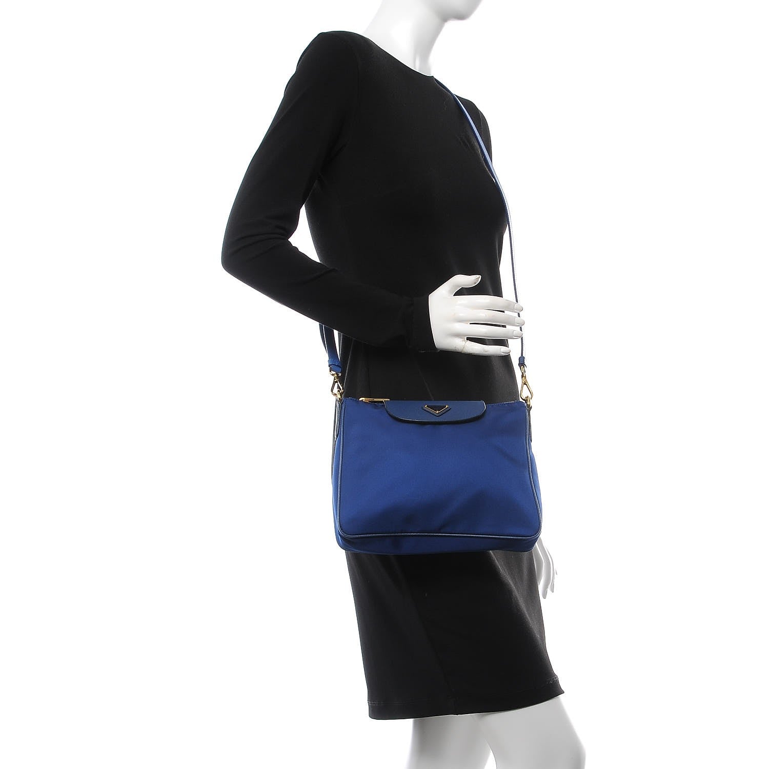 Prada Tessuto Nylon Saffiano Crossbody Bag Bluette 2 of 11