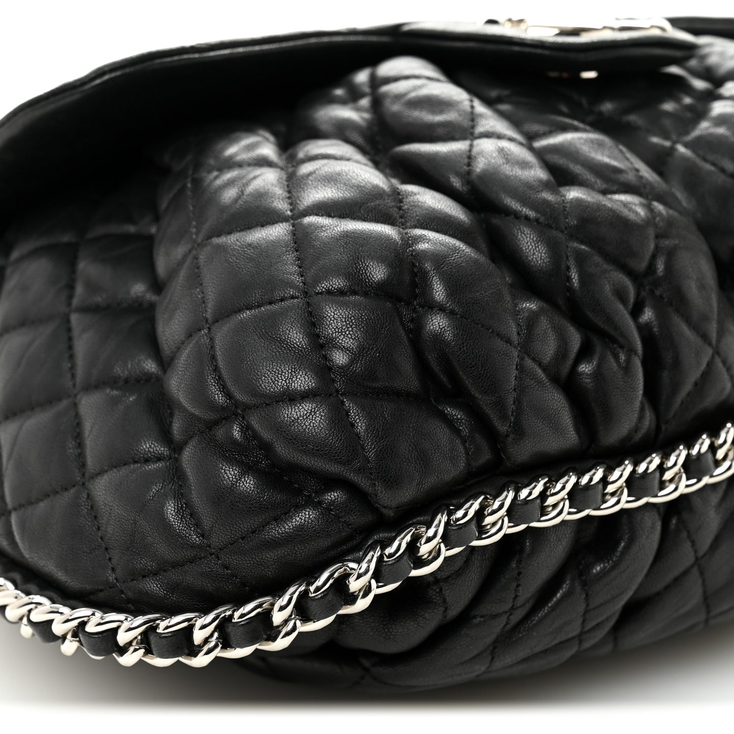 Washed Lambskin Quilted Large Chain Around Messenger Black